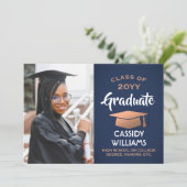 Klasse Jaar Navy Blue en Copper Afstuderen Foto Kaart (Staand voorkant)