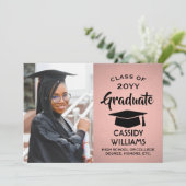 Klasse Jaar Roze Ombre en Zwart Afstuderen Foto Kaart (Staand voorkant)