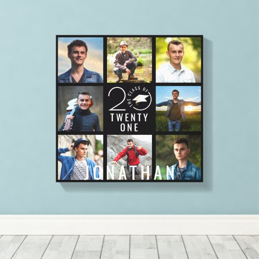 Klasse Jaar School 8 Foto Collage Afstuderen Black Canvas Afdruk (Insitu (Houten vloer))