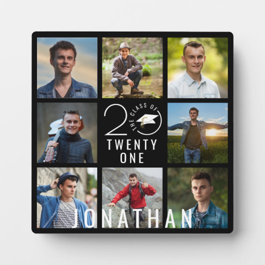 Klasse Jaar School 8 Foto Collage Afstuderen Black Fotoplaat (Voorkant)
