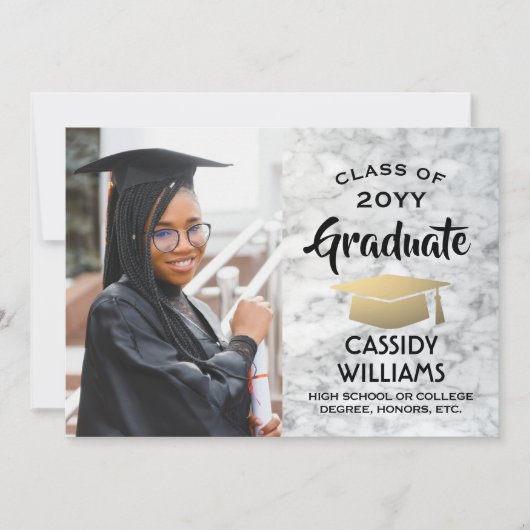 Klasse Jaar Wit Marmer en Goud Afstuderen Foto Kaart (Voorkant)