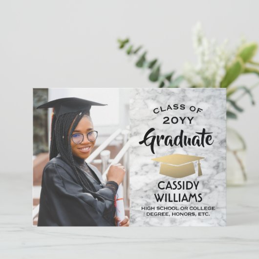 Klasse Jaar Wit Marmer en Goud Afstuderen Foto Kaart (Staand voorkant)