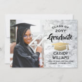 Klasse Jaar Wit Marmer en Goud Afstuderen Foto Kaart (Voorkant)