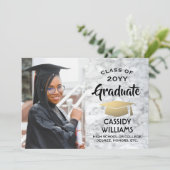 Klasse Jaar Wit Marmer en Goud Afstuderen Foto Kaart (Staand voorkant)