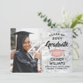 Klasse Jaar Wit Marmer & Roze Afstuderen Foto Kaart (Staand voorkant)