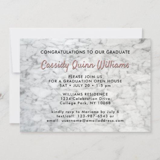 Klasse Jaar Wit Marmer & Roze Afstuderen Foto Kaart (Achterkant)