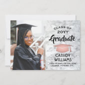 Klasse Jaar Wit Marmer & Roze Afstuderen Foto Kaart (Voorkant)