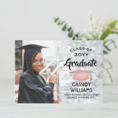Klasse Jaar Wit Marmer & Roze Afstuderen Foto Kaart (Staand voorkant)