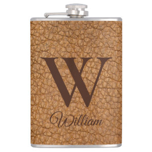 Klasse Monogram Beginletter Bruine Nep Leer Fles Heupfles