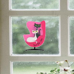 Klasse Mooie Atoomkatten in Stoel met Helder Roze Raamsticker