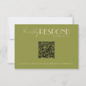 Klasse mosgroene QR-code bruiloft met oude geldsti RSVP Kaartje (Voorkant)