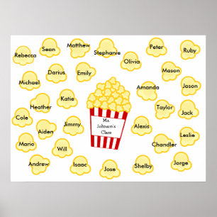 Klasse Names Popcorn leraar Poster - past 30 namen