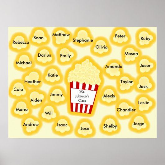 Klasse Names Popcorn leraar Poster - past 30 namen (Voorkant)