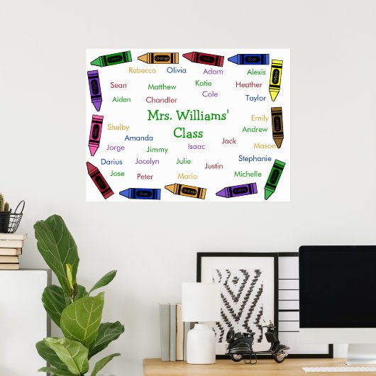 Klasse Names Poster - Crayons (Thuiskantoor)