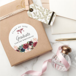 Klasse Nursing Afstuderen Burgundy Floral Ronde Sticker