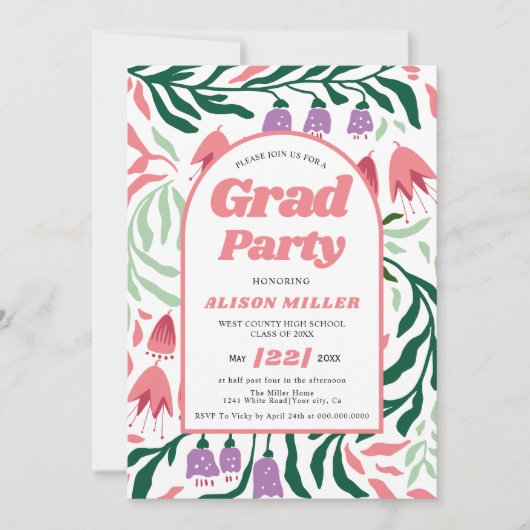 Klasse Of 2025 boho arch retro bloemen Afstuderen Kaart (Voorkant)