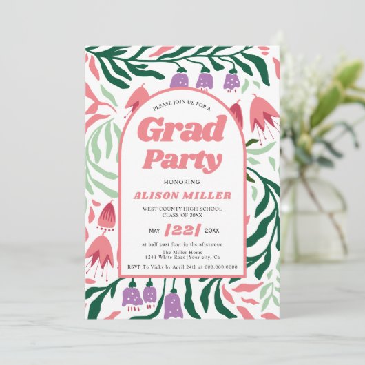 Klasse Of 2025 boho arch retro bloemen Afstuderen Kaart (Staand voorkant)