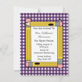 Klasse Open House: Gele Pencils, Paarse Gingham Kaart (Voorkant)