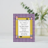 Klasse Open House: Gele Pencils, Paarse Gingham Kaart (Staand voorkant)