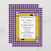 Klasse Open House: Gele Pencils, Paarse Gingham Kaart (Voorkant / Achterkant)