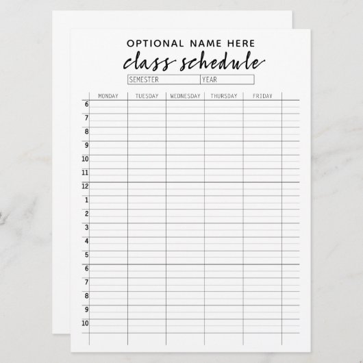 Klasse Planning voor Semester-herinneringskaart Menu (Voorkant / Achterkant)