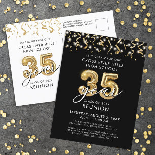 Klasse reünie 35 jaar Black Gold Ballonnen Uitnodi Briefkaart