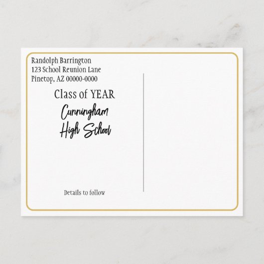 Klasse reünie Bewaar de datum Zwart Goud Briefkaart (Achterkant)