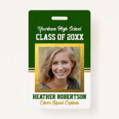 Klasse Reünie Groen en Goud Foto ID Badge (Voorkant)