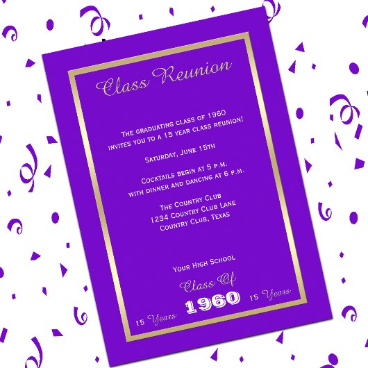 Klasse Reünie Uw Jaar Paarse en Goud Kaart