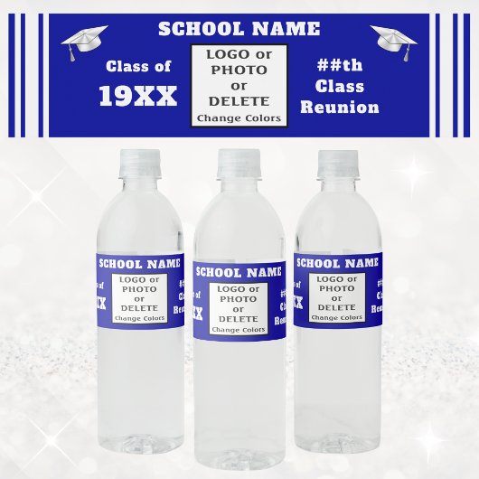 Klasse Reünie Waterfles Etiketten, Blauw en Wit Etiket