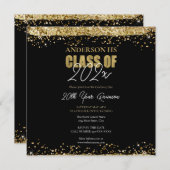 Klasse Reunion Black en Gold Glitter Kaart (Voorkant / Achterkant)