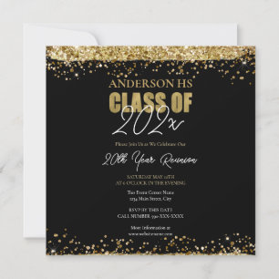 Klasse Reunion Black en Gold Glitter Kaart