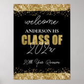 Klasse Reunion Black en Gold Glitter Welkom Poster (Voorkant)