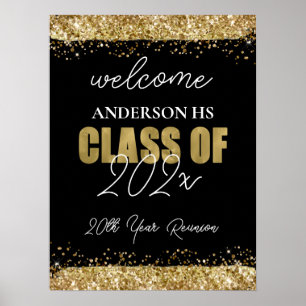 Klasse Reunion Black en Gold Glitter Welkom Poster