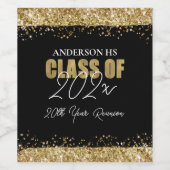 Klasse Reunion Black en Gold Glitter Wijn Etiket (Enkel label)