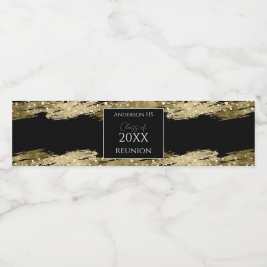 Klasse Reunion Black en Gold Waterfles Etiket (Enkel label)