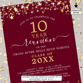 Klasse Reunion Burgundy Gold Stars lichten elk jaa Kaart