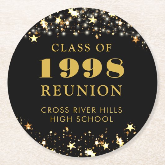 Klasse Reunion Gold Stars Lights Aangepaste kleur Ronde Kartonnen Onderzetter (Voorkant)
