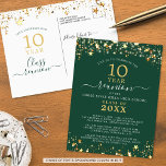 Klasse Reunion Groen Goud Sterren Elk Jaar Briefkaart<br><div class="desc">Moderne en elegante klasse reünie briefkaart uitnodiging voor elk jaar reünie (getoond voor een 10 jaar) met gouden sterren en lichten, elegante handgeschreven script typografie en een aangepaste kleur achtergrond (weergegeven in het groen) die u kunt veranderen naar uw school kleur of feest thema kleur. Alle tekst kan worden bewerkt...</div>