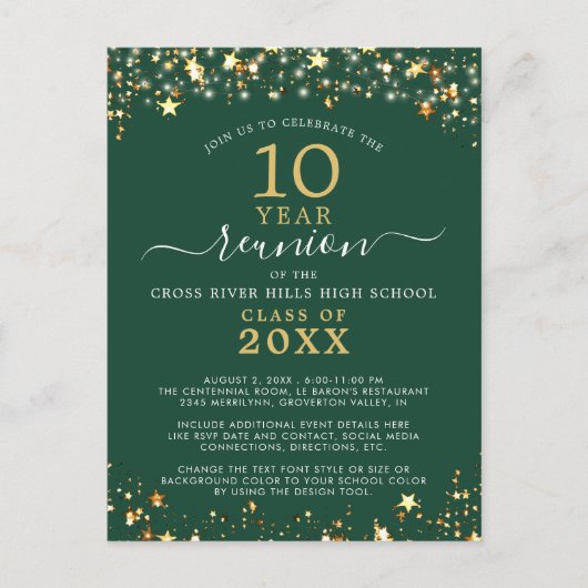 Klasse Reunion Groen Goud Sterren Elk Jaar Briefkaart (Voorkant)