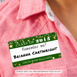 Klasse Reunion Groen Goud Sterren Naam Tag Etiket