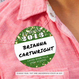 Klasse Reunion Groen Goud Sterren Naam Tags Ronde Sticker