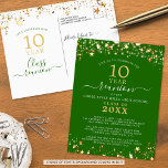 Klasse Reunion Groene Gouden Sterren Lichten Elk J Briefkaart<br><div class="desc">Moderne en elegante klasse reünie briefkaart uitnodiging voor elk jaar reünie (getoond voor een 10 jaar) met gouden sterren en lichten, elegante handgeschreven script typografie en een aangepaste kleur achtergrond (weergegeven in het groen) die u kunt veranderen naar uw school kleur of feest thema kleur. Alle tekst kan worden bewerkt...</div>
