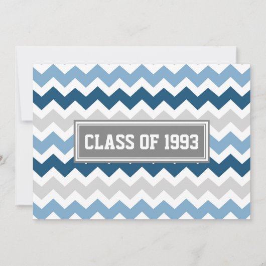 Klasse Reunion Invitations Gray Blue Chevron Kaart (Voorkant)