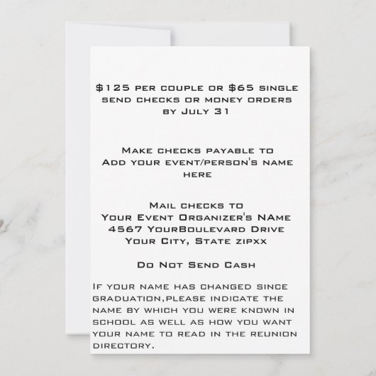 Klasse Reunion Kaart (Achterkant)