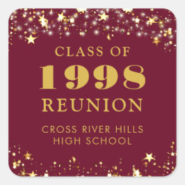 Klasse Reunion Maroon Gouden Sterren Gepersonalise Vierkante Sticker