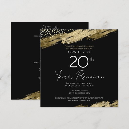 Klasse Reunion met Details Gold Black Invitation Kaart (Voorkant / Achterkant)
