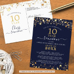 Klasse Reunion Navy Blue Gold Stars Lichten elk ja Briefkaart<br><div class="desc">Moderne en elegante klasse reünie briefkaart uitnodiging voor elk jaar reünie (getoond voor een 10 jaar) met gouden sterren en lichten, elegante handgeschreven script typografie en een aangepaste kleur achtergrond (getoond in marineblauw) die u kunt veranderen naar uw school kleur of feest thema kleur. Alle tekst kan worden bewerkt om...</div>