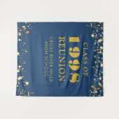 Klasse Reunion Photo Booth Blauw Gouden Achtergron Wandkleed (Voorkant (horizontaal))