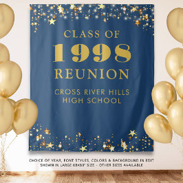 Klasse Reunion Photo Booth Blauw Gouden Achtergron Wandkleed